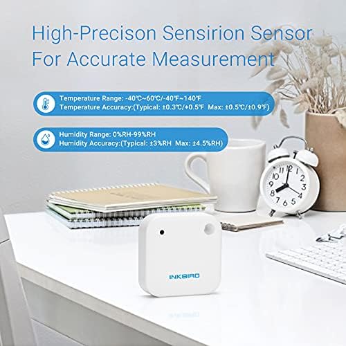 Inkbird Wireless Thermometer Hygrometer Bluetooth Humidity Temperature Sensor Data Logger with Waterproof & Cold Resistance for Greenhouse Reptile, Baby Room, Fridge