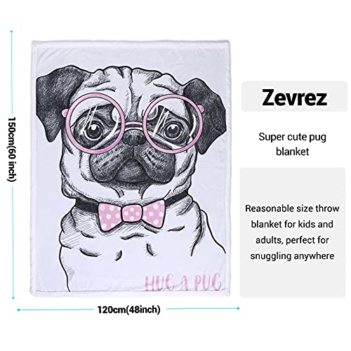 Zevrez Z001 Cute Pug Blanket Kids Throw Blankets With Glasses Pug Gifts For Boys Girls Adults Pug Lovers Soft Fluffy Flannel Fleece Blanket For Bed Couch thumb #2