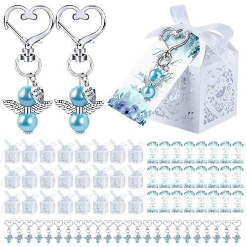 Bomboniere Lot de boîtes à dragées pour mariage - Avec ruban - Multifonctionnel - Avec pendentif ange en métal - Pour remerciement