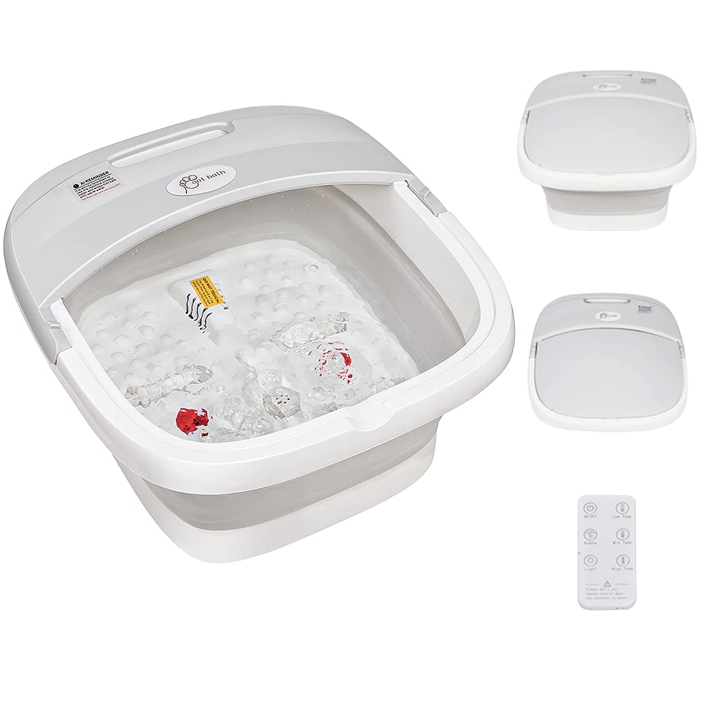 Foot Spa, Heated Electric Foot Bath with Heat, Bubbles Massage and Wireless Remote Control, Collapsible Foot Soaking Tub with Shiatsu Massage, for Tired Feet Stress Relief Home Use