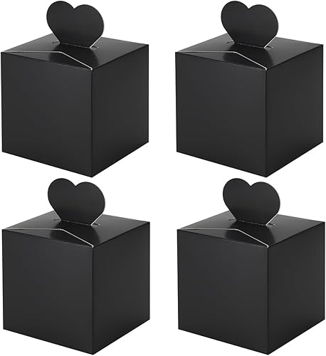 Miniatura 1 de Frantis Cajas negras de regalo de fiesta, corazón de 4 x 4 x 4 pulgadas, 20 cajas de regalo de papel de caramelos, regalos para baby shower, boda y