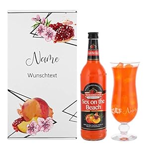 Herz & Heim® Cocktail Geschenkset mit Sex on the Beach und graviertem Cocktailglas in Geschenkverpackung
