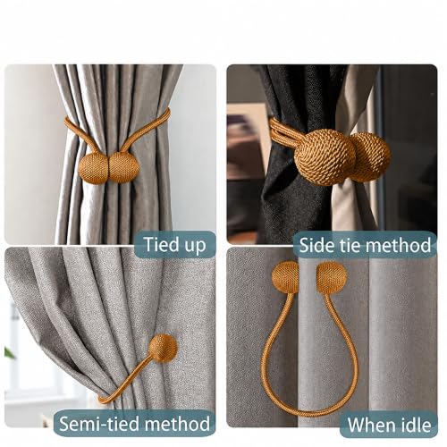 Image of Home Cloud Magnetic Curtain Tiebacks Curtain Drape Holdbacks Clips Rope Holder Buckles for Home Bedroom Office (1 Pair 2pcs) (L Brown)