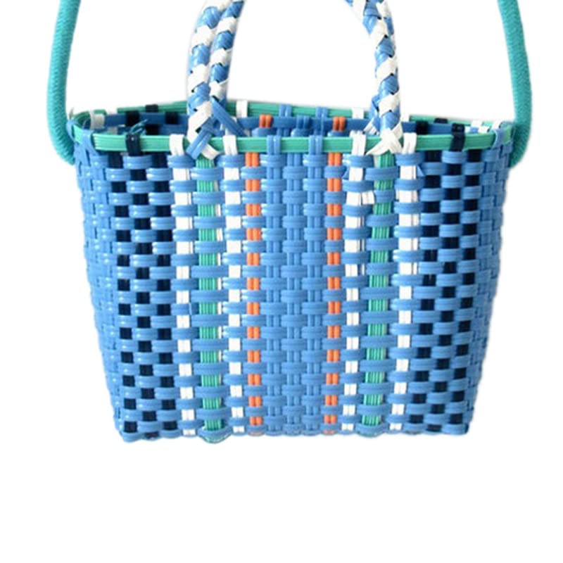 Women's Tote Handbags, Woven Bag Colorful Plastic Strip Handle Small Cute Fashionable Square Bag for Summer Beach(Blue)4