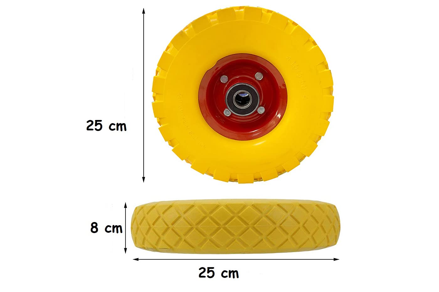 2 Ruedas Carretilla antipinchazos neumáticos de Goma Completa antipanne Apto para Eje 4.10/3.50-4 Longitud del Cubo 70 mm