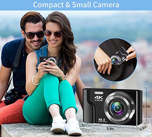 Saneen Digital Camera, 4K Cameras for Photography, 48MP Small Compact Kids Digital Camera for Teens, Elder, Beginners, 32GB SD Card and 2 Rechargeable Batteries for Christmas & Birthday Gifts - Black - Thumbnail 7