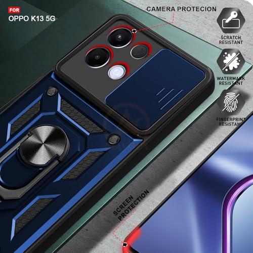 Image of Armor Bumper Back Cover Case for Oppo K13 5G | Rotating Camera Cover, Ring Holder & Kickstand | Heavy Duty & 360 Degree Protection Oppo K13 5G Back Cover (Blue)