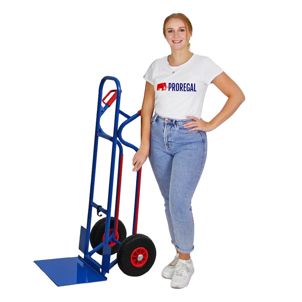 PROREGAL Carrello a mano RAGNAR con pala pieghevole XXL | AxLxP 117x62,5x62cm | Portata 250kg | Ruote antiforatura | Telaio in acciaio | Blu