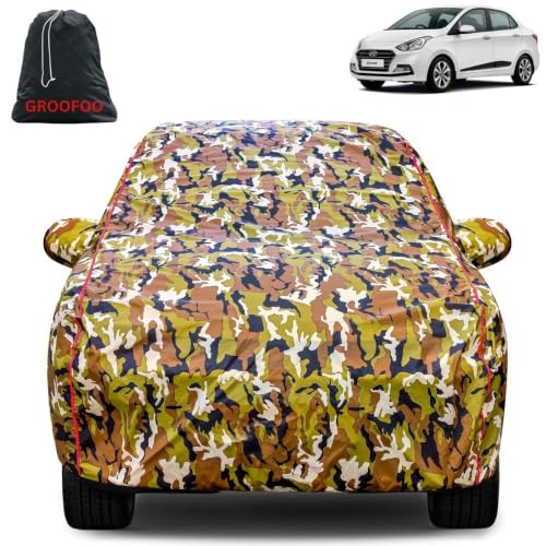 Image of Waterproof Car Body Cover with Mirror Pockets Compatible with Hyundai Xcent Car Cover | Triple Stitch and UV & Dust Proof All-Weather Protection, (Army Red)
