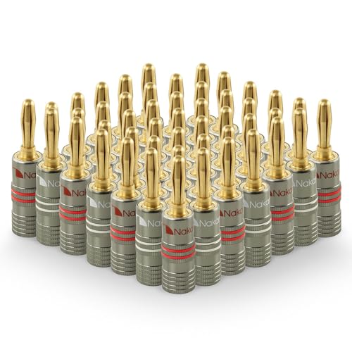 Image of Nakamichi Ultimate Series 24k Gold Plated Beryllium Red Copper Banana Plug 12 AWG - 18 AWG Gauge Size 4mm for Speakers Amplifier Hi-Fi Stereo Receiver Audio Wire Cable Connector 48 Pcs (24-Pairs)