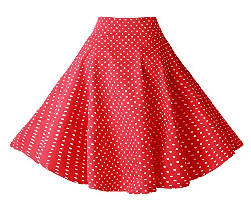 BI.TENCON Women's 1950s Vintage Red White Small Polka Dot Swing Casual A Line Party Skirts L