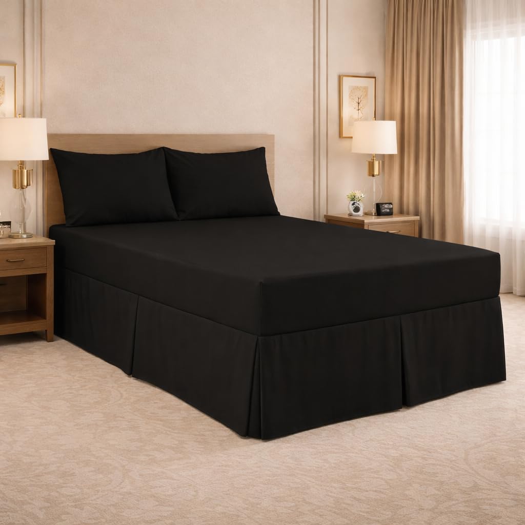 Arlinens Black Luxury Plain Dyed Poly Cotton Platform Base Valance Sheet In Following Colours And Sizes (Double, )