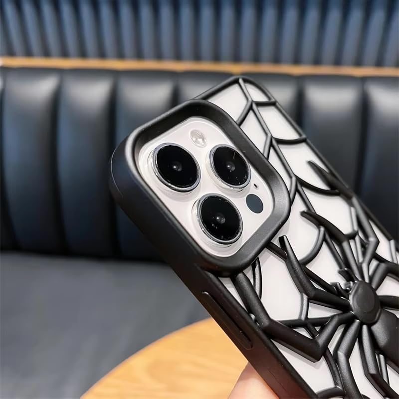 Image of COVERLY for iPhone 15 Pro Max Spidey Web Silicone 3D Cartoon Clear Phone case, Full Protection Minimal Hollow Out Electroplated Heat Dissipation Mobile Back Cover for Apple iPhone 15 Pro Max (Black)