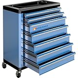 LARBANKE Werkzeugkasten mit 7 Schubladen und Verriegelungssystem und 360°-Rollen, rollbarer Werkzeugkasten mit Schubladen in verschiedenen Größen, mit Verbindungsstangen zur Verbindung mit
