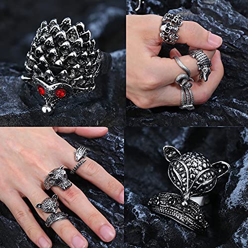ORAZIO 16Pcs Gothic Open Rings Set for Men Women Punk Adjustable Snake Dragon Claw Animal Rings Vintage Goth Skull Rings Indie Aesthetic3