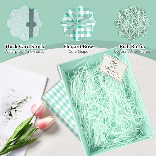 Geschenkbox Mit Deckel, 25x18x8.5cm Geschenkkarton, Luxus Geschenkbox Mädchen, Geschenkbox Mit Schleife Grußkarte Füllmaterial, Schachtel Groß für Geburtstage Hochzeiten Valentinstag (Grün Weiß)