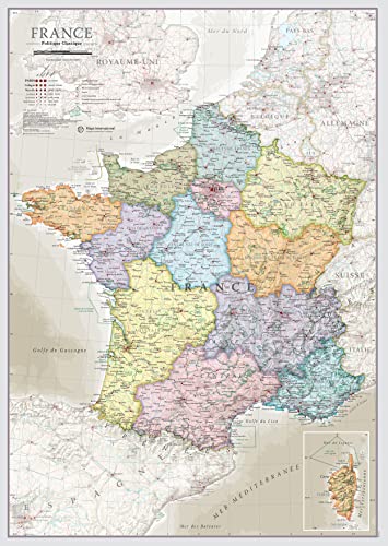 Carte de France 42 x 59 cm - Poster les Régions & Départements Français Visités - Maps International + de 50 ans d'expérience dans la cartographie