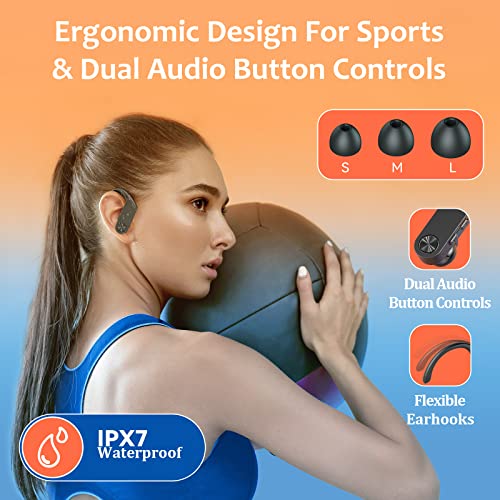 Bluetooth Headphones Wireless Earbuds 90H Playtime With 2200Mah Charging Case Dual Power Display Ear Buds Waterproof Over Ear Earphones With Earhooks For Sport Workout Laptop Tv Computer Phone Black #TOP5