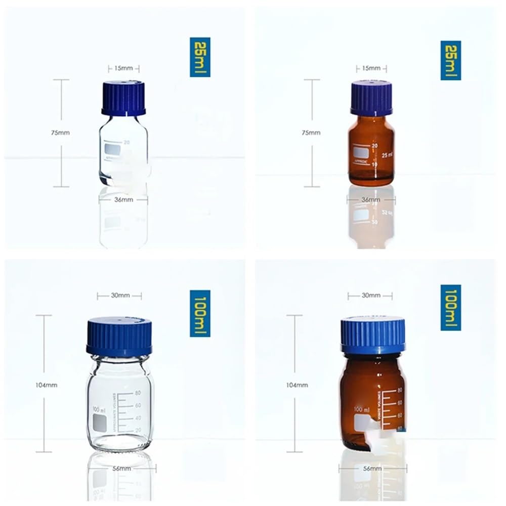 25 ml bis 1000 ml Laborflasche, transparent/braun, mit Schraubverschluss, versiegelt, Glas, Laborflasche(50ml 2pcs)