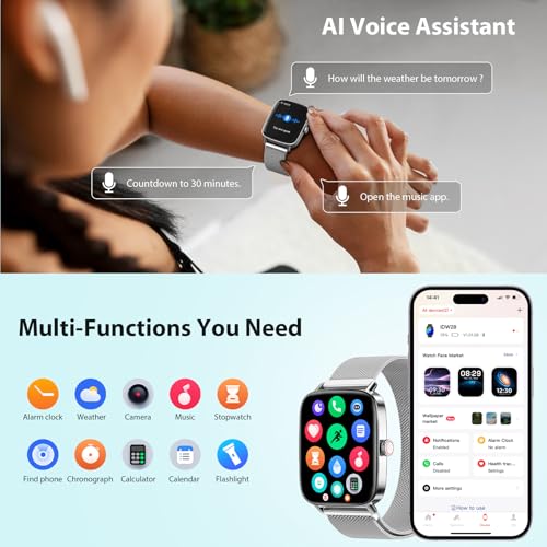 Smart Watch for Women Men, 2025 New Smartwatch (Answer/Make Call) for iPhone/Android, 1.85 HD Dynamic Dial Fitness Tracker with 110+ Sport Modes, Sleep/Health Monitor, IP68 Waterproof, Silver