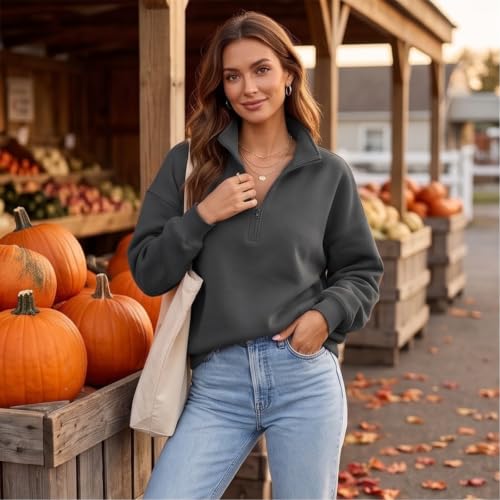 Half Zip Pullover Women Oversized Mock Neck Fleece Drop Shoulder Sweatshirt - image 6