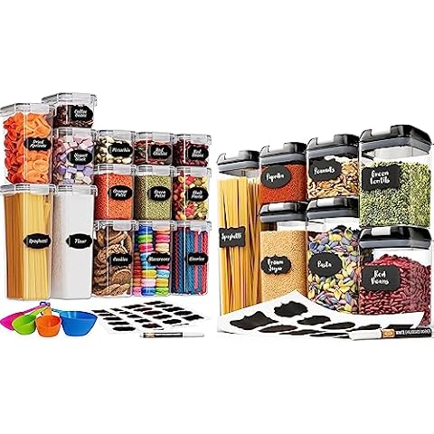 Chef's Path Airtight Food Storage Containers with Lids (Set of 21) - BPA Free Kitchen Storage Containers for Pantry & Kitchen Organization and Storage - Sugar, Flour, Pasta with Labels and Markers Cover