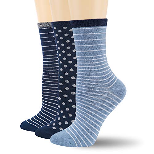 +MD Calcetines causales surtidos con patrón de rayas que absorben la humedad de Bamboo Crew para mujer, paquete de 3 Cover