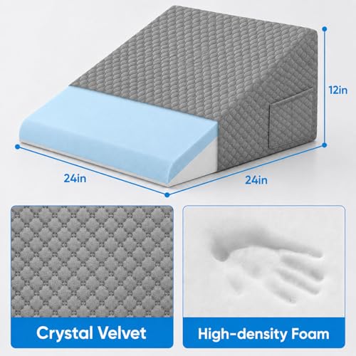 Image of OAISZ Wedge Pillow, 12 Inch Bed Wedge Pillow for Headboard, Pillow Wedge for Acid Reflux Relief, After Surgery, Sleeping, Back Pain Relief, Memory Foam Top, Darkgrey
