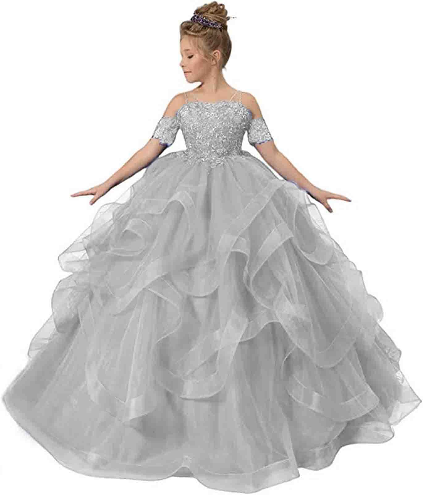 TSxuelian Vestidos de niña de flores con tirantes delgados, apliques de encaje, vestido de fiesta de graduación, vestidos de baile para niños