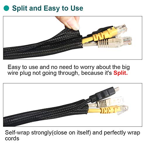 25 Feet - 1 inch Cord Protector Split Wire Loom Braided Cable Sleeve, Management and Organizer, Protectors for Television, Audio, Computer Cables, Prevent Pet From Chewing Cords - Black - Thumbnail 3
