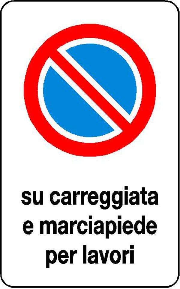 GLOBAL CARTELLO IN LAMIERA SCATOLATA RETTANGOLO 60X40 cm - DIVIETO DI SOSTA SU CARREGGIATA - SEGNALE CATARIFRAGENTE (Classe 1)
