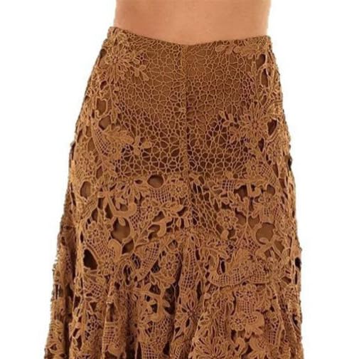 Womens Elegant Floral Lace Maxi Skirt Boho Asymmetrical High Waist Hollow Skirt Patchwork Layered Flowy Long Skirts3