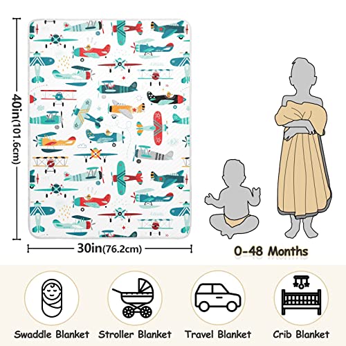 Image of Airplane Baby Blankets Soft Warm Crib Stroller Blanket for Toddler Newborn Girls Boys, 30x40in