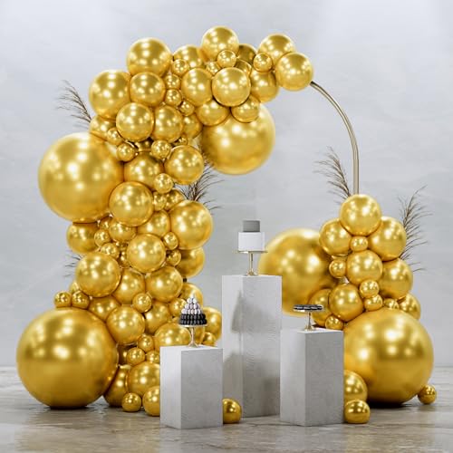 Image of PartyWoo Gold Balloons 145pcs Different Sizes of 18 12 10 5 Inch Gold Balloon Arch Kit Garland for Birthday Wedding Anniversary Baby Shower Graduation Retirement Casino Party Decorations Gold-G101