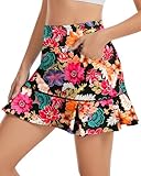 Soneven Women'S Printed Pleated Golf Skirts 16 Inch Tennis Skirt Women With Pockets
