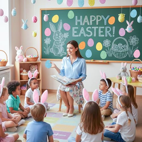 Image of Easter Glitter Egg Cutouts - 100Pcs Colorful Solid Egg Shape Paper Cutouts Bulk Spring Paper Die Cut with Glue Points for Kids Party Classroom Sunday School Bulletin Board Decor Craft Project Supplies
