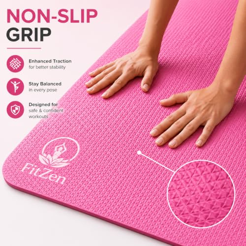 Image of Yoga Mat for Women and Men 6mm with Carry Strap EVA Material Extra Thick Exercise Mat for Workout Yoga Fitness Pilates and Meditation, Anti Tear Anti Slip For Home & Gym Use (Pink, 6mm)