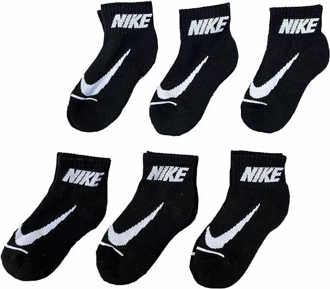 Nike Little Kids Cushioned Quarter Socks 6 Pack (US, Numeric, 4, 5, Regular, Black)
