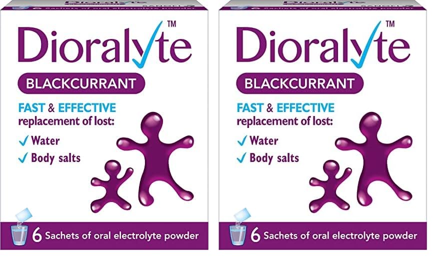 Dioralyte - Fast and Effective Supplement Treatment for Reducing Dehydration and Replacing Electrolytes (Mineral Salts) of Lost Body Water and Salts- Blackcurrant Flavour - 6 Sachets (Pack of 2)