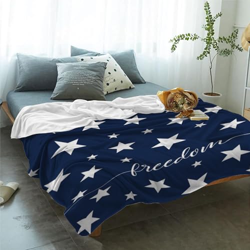 Image of YeeJu Patriotic Throw Blanket King Size Big 4th of July Memorial Day Fourth of July Blanket Bed Couch Soft Fleece Blanket Stars and Stripes White Blue Independence Veteran Day Blanket 90x108