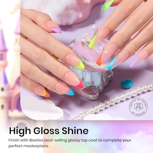 Image of Beetles Neon Gel Nail Polish - Rainbow Kingdom, 6 Colors Hot Pink Blue Yellow Green Summer Gel Nail Polish Set, Soak Off UV LED Bright Rainbow Summer Nails Art, Long-Lasting Manicure Salon DIY Home