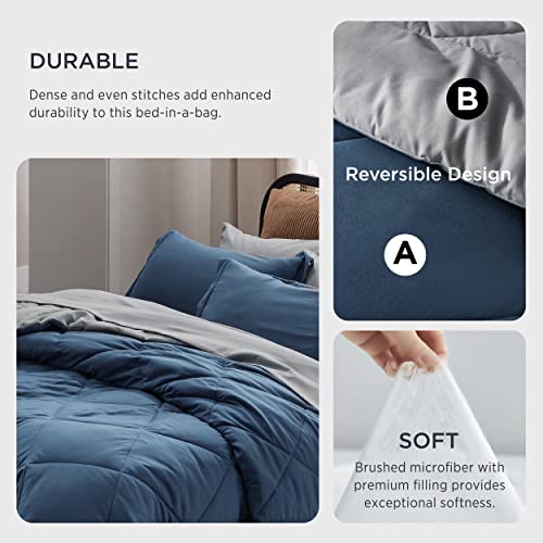 Bedsure Navy Full Size Bed In A Bag - 7 Pieces Reversible Comforter Set Full Bed Set With Comforters, Sheets, Pillowcases & Shams, Full Bedding Sets #TOP2
