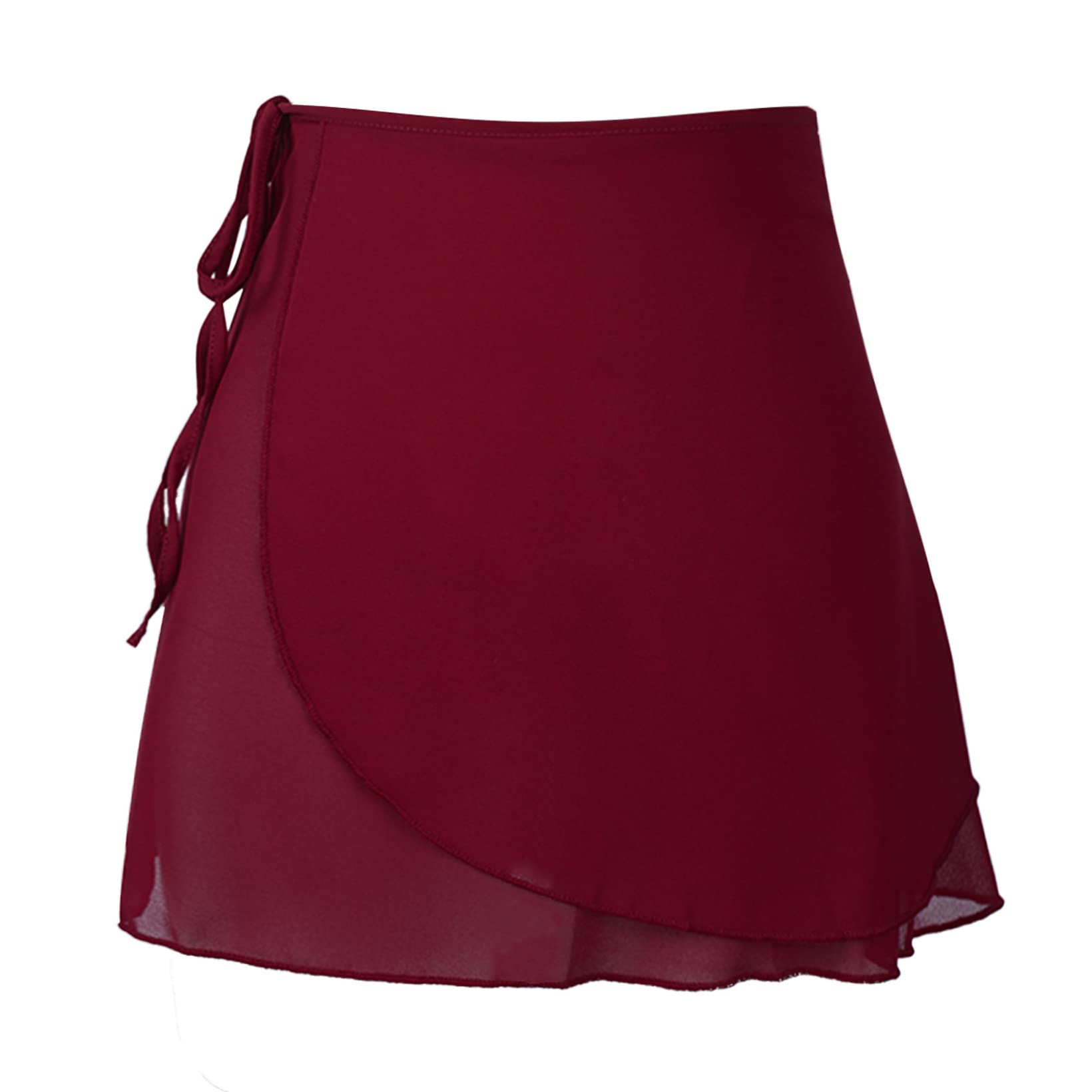 JanJean Women Girls 2 Layers Chiffon Wrap Skirt Ballet Dance Skirts Over Scarf Skater Skirt with Tie Waist Burgundy B Medium