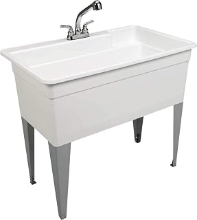 Mustee 28CF Big Tub Utilatub: King-Size 24x40 Utility Sink for Laundry, Pets & BBQ - Durable White Floor Tub