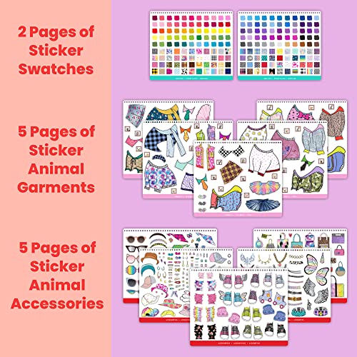 Fashion Angels Pet Fashion Sticker Stylist - 30 Style Sheets for Kids Coloring - Name, Accessorize, and Design Unique Outfits for Your Favorite Animals - Road Trip Essentials - Ages 6 and Up