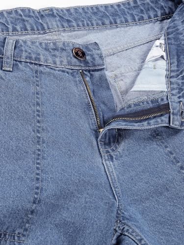 Image of Thomas Scott Men Comfort Relaxed Fit Clean Look Light Fade Pure Cotton Cargo Jeans, Mid Rise, Blue, 32