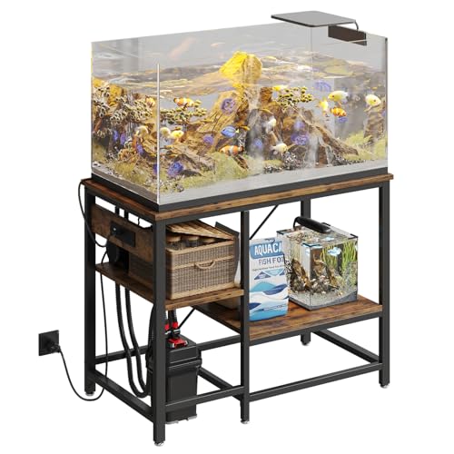 Bestier 40-50 Gallon Fish Tank Stand with Power Outlet, 36×19 Metal Aquarium Stand, 6-Leg Reptile Tank Stand with 3-Tier Adjustable Storage Shelves, 660LBS Capacity