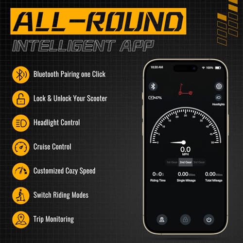 electric scooter 1034 solid tires 500w motor 19mph max speed amp 21 miles range folding e-scooter for adults and teens with smart app cruise control dual-brake system