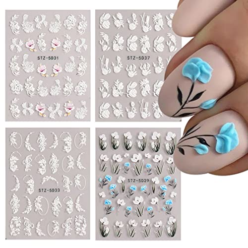Pegatinas De UñAs, 4 Paquetes De Pegatinas De UñAs 5d, Pegatinas De UñAs Autoadhesivas, Pegatinas De UñAs De Plantas, Para La DecoracióN De UñAs Diy, Adecuado Para Principiantes, Artistas De UñAs Cover