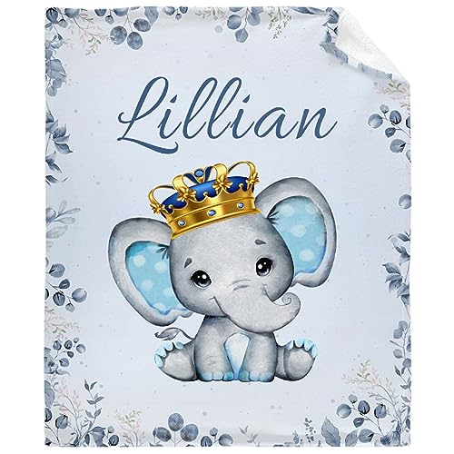 Customized Elephant Name Blanket Gifts for Baby Girls Toddler, Kids, Teens & Adults,Birthday Christmas Baby Shower Throw Blankets